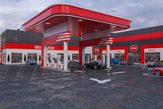 retrofit 3d gas station,fuel station, petrol station,minimart, convenience store