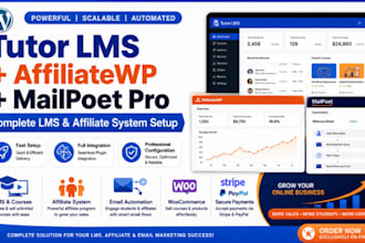 install and setup tutor lms pro, affiliatewp and mailpoet pro