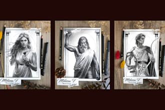 draw a detailed graphite mythology illustration