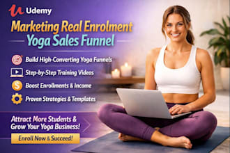 udemy online course promotion, udemy marketing real enrolment yoga sales funnel
