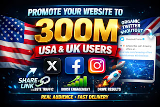 promote website share link with twitter shoutout to 300m USA UK fb ig audience