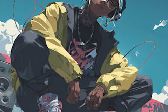 design custom anime manga album cover art in hip hop rap lofi emo, retro style