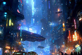 do science fiction city, cyberpunk concept art illustration