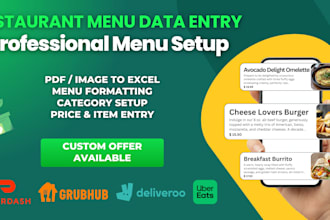 do professional restaurant menu data entry on ubereats, doordash, deliveroo etc