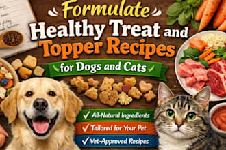 formulate healthy treat and topper recipes for dogs and cats