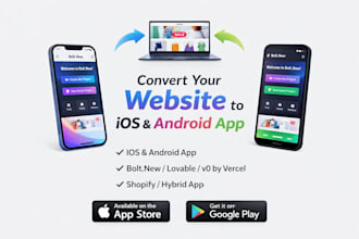 convert replit bolt new lovable v0 vercel website to ios android app development