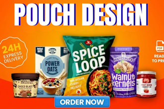 design custom pouch packaging for food, cosmetic zipper stand up pouch products