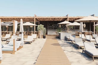 renovate 3d seafood restaurant,chiringuitos design,casual eatery, cgi bar render