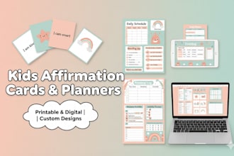 design kids affirmation cards, daily schedules reading logs, activity planner