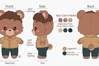 design custom plushie reference sheet stuffed animal character ych concept