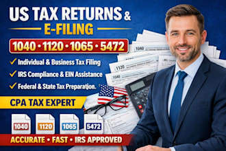 prepare and efile US tax returns, 1040, 1120, 1065, 5472