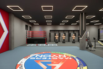 3d boxing gym,pugilist studio,fitness center,fighting club render,workout studio