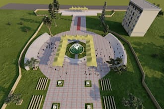 redesign public events, campus planning, urban landscape,dwg to 3d church render