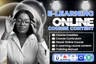 create elearning online course content, course creation, workbook and quizzes