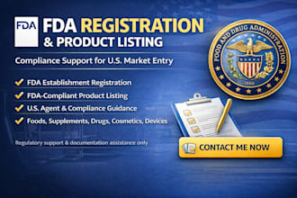 handle fda registration, US agent, product listing, and compliance for food fda