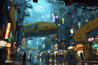 make a science fiction city, cyberpunk concept art
