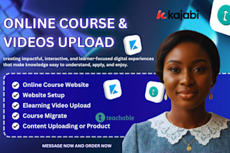 upload or migrate your online course content, videos to kajabi, teachable