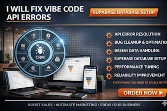 fix vibe code api error bugs cleanup base44 supabase database setup backend site