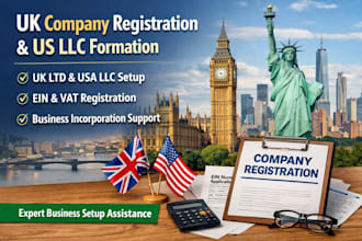 assist with UK company registration, US llc formation, ein and vat setup