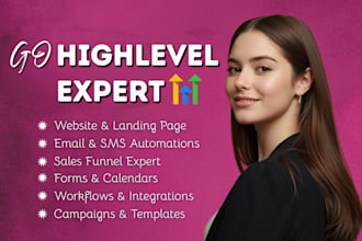 setup gohighlevel website, ghl expert, email SMS automation, clickfunnels expert