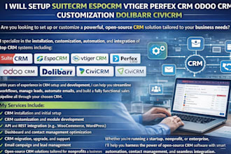 setup suitecrm espocrm vtiger perfex crm odoo crm customization dolibarr civicrm