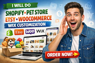 shopify pet store esty theme customization woocomerce wix setup