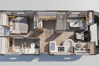 design 3d caravan bus house, camper van, motorhome, sprinter van, rv cabin home