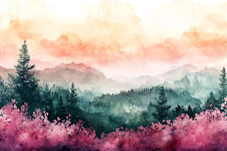 design watercolor landscape illustration