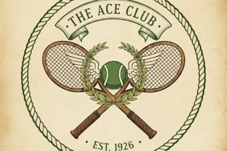 design a classic vintage tennis rackets logo