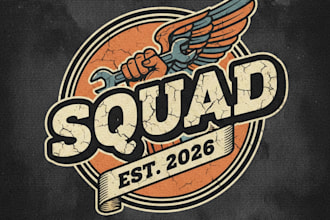 design a powerful vintage squad logo