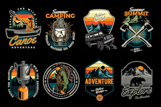 make a vintage outdoor badge and adventure t shirt design
