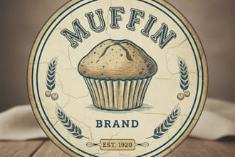 design a charming vintage muffin brand logo