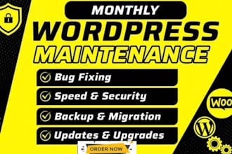 provide monthly wordpress website security monitoring maintenance and support