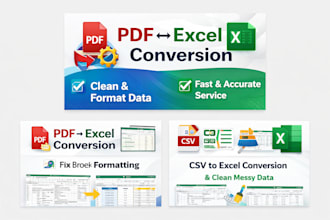 convert, clean, format and fix PDF, excel or CSV files accurately