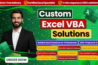 create custom excel spreadsheet dashboards, macros, formula and vba automation
