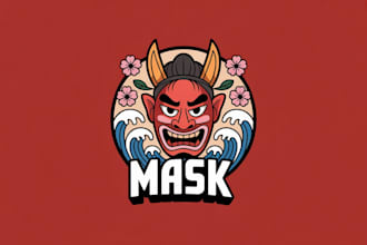 create japanese mask logo for your gaming team or company