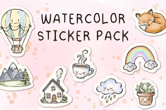 design cute watercolor stickers and illustrations