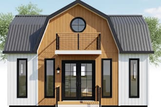 do 3d farmhouse, barndominium, tiny house, facade rendering