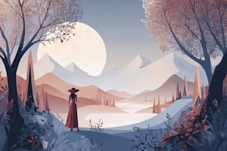 make art deco, vintage, retro, modern travel poster or landscape illustration