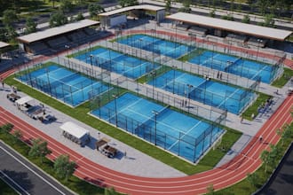 design 3d paddle court club, pickleball, baseball sport complex facility render