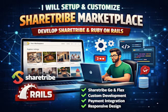 setup and customize sharetribe marketplace, develop sharetribe and ruby on rails