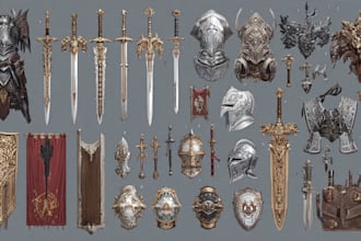 draw any medieval fantasy weapons, armors and items art