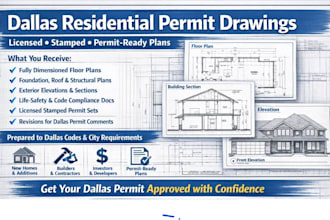 prepare stamped code compliant residential permit drawings for dallas