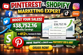 pinterest shopify marketing boost shopify etsy  SEO ads pins traffic promotion