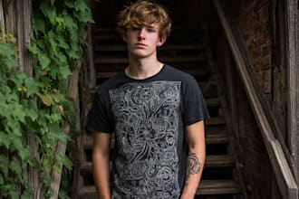 draw detailed linocut illustration for t shirt and merch