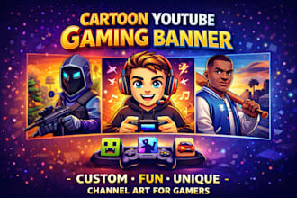 design and draw a custom cartoon youtube gaming banner and pfp logo