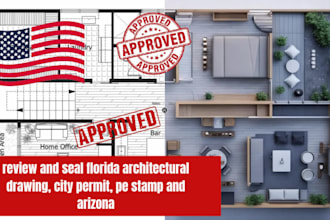 review and seal florida architectural drawing, city permit, pe stamp and arizona