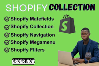 set up shopify collection, custom filters, megamenu, metafields