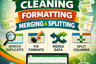 clean, format, merge, split excel data