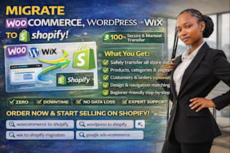 migrate woocommerce, wordpress, etsy wix, weebly website to shopify store